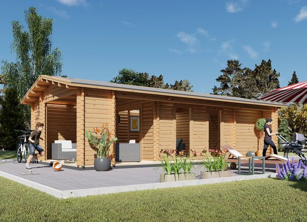 Chalet en bois habitable RIVIERA (Isolé RE2020, 44+44 mm), 100 m² + 20 m²  terrasse