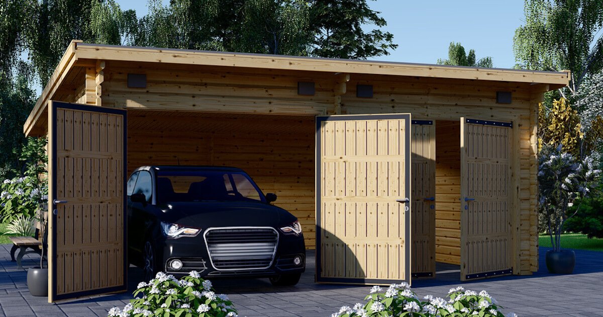 Double garage avec carport MORZINE portes sectionnelles - Ep 44mm