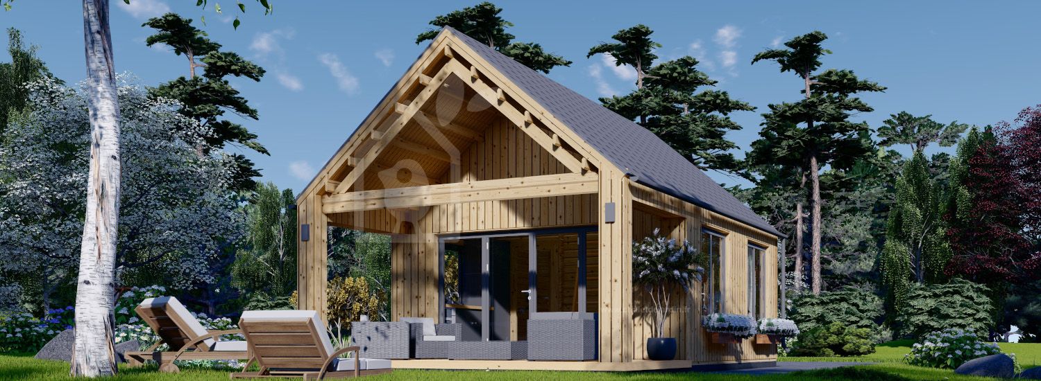 Chalet en bois habitable AGATA (Isolé RE2020, 44 mm + bardage), 39 m²