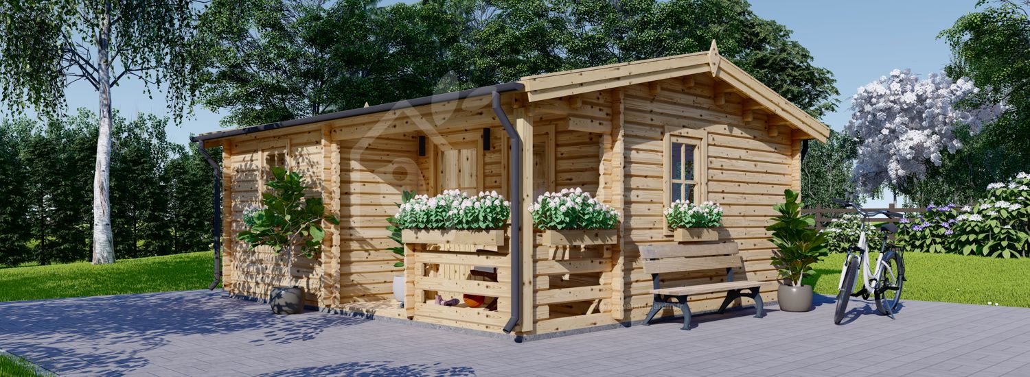 Abri de jardin en bois NANTES (58 mm), 6x4.7 m, 24 m² + 3.5 m²