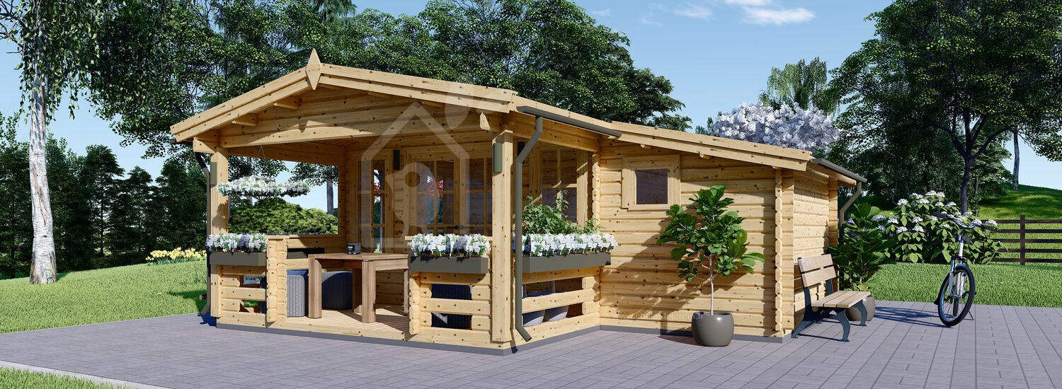 Abri de jardin en bois avec terrasse ISLA (66 mm), 6x5 m, 18 m² + 7 m²