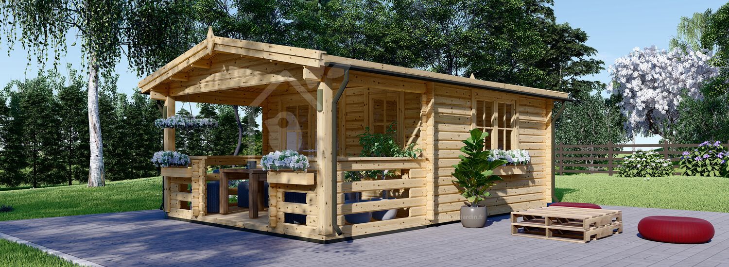 Abri de jardin en bois SHANON (66 mm), 4x5.75 m, 16 m² + 7 m² terrasse