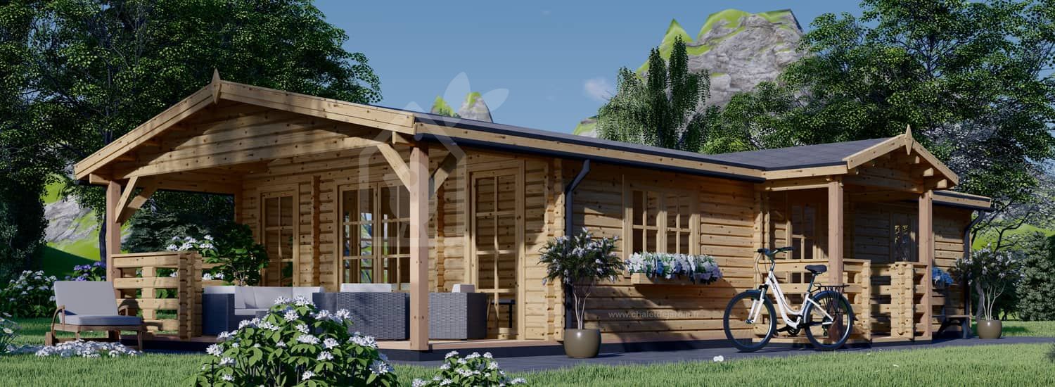 Chalet en bois habitable avec terrasse DONNA (Isolé RE2020, 44+44 mm), 63  m² + 11.5 m²