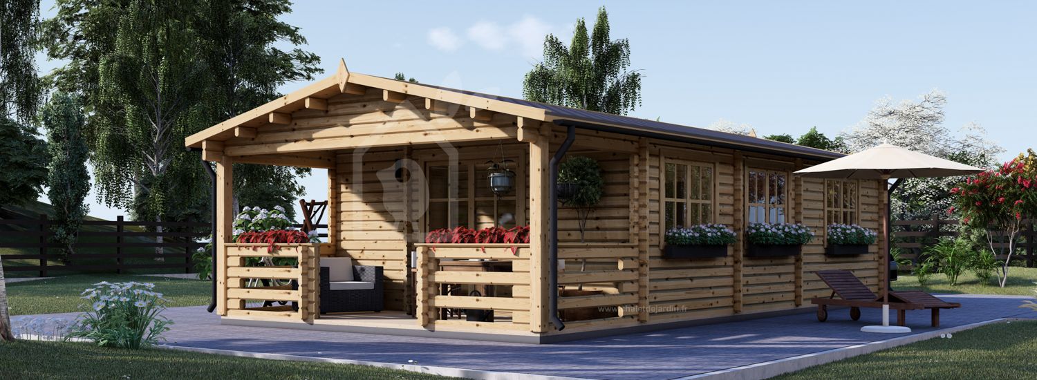 Chalet en bois avec terrasse HYMER (44 mm), 42 m² + 10 m² visualization 1